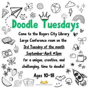 doodle tuesdays for teens at rogers city library