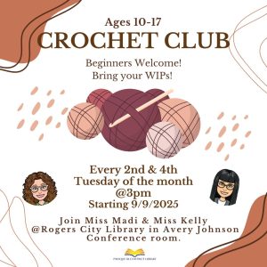 teen crochet club at rogers city library