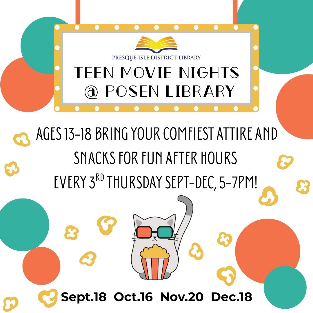 teen movie nights at posen library every 3rd thursday this fall 