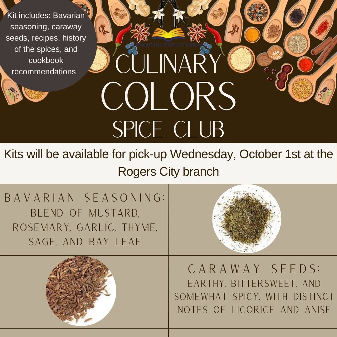 stop in at the rogers city library and grab your october spice club bag and recipe 