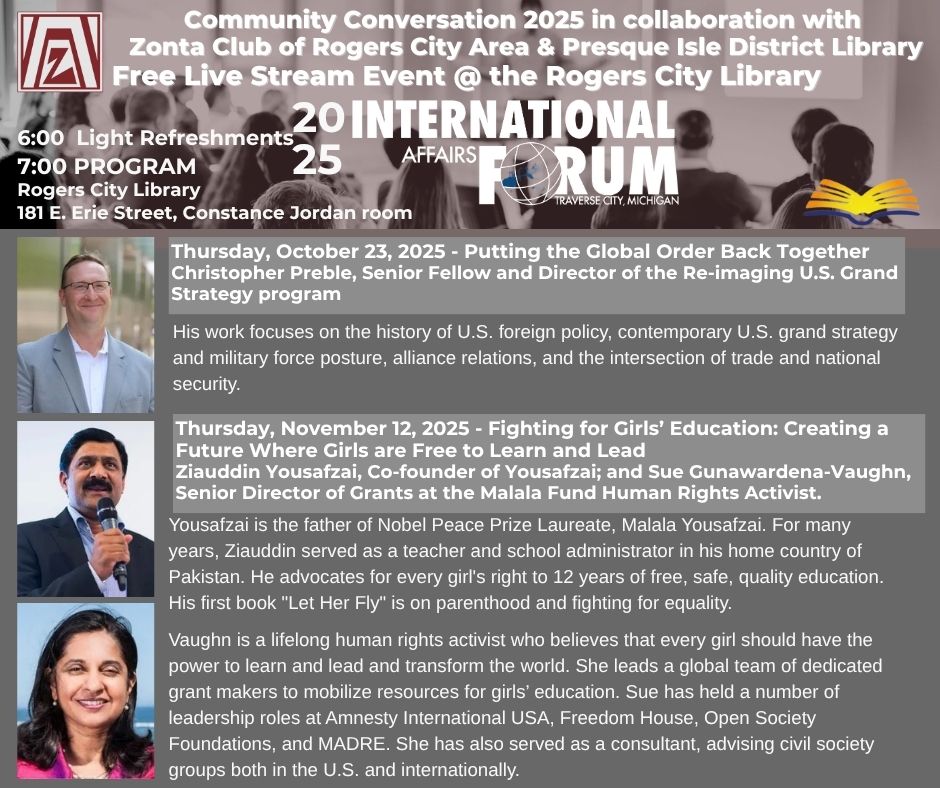 International Affairs Forum Free Live Stream event at the Rogers City Library
