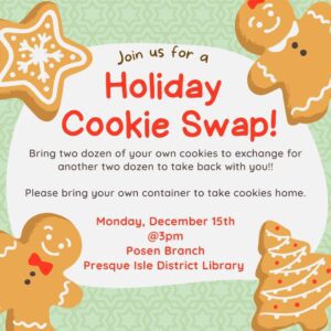holiday cookie swap at the posen library on december 15 at 3pm
