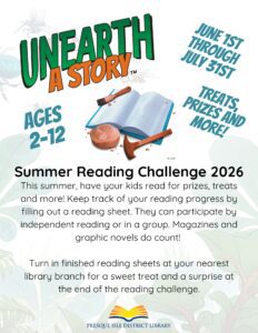 ages 2-12 can participate in the summer reading program and read to earn prizes over the summer