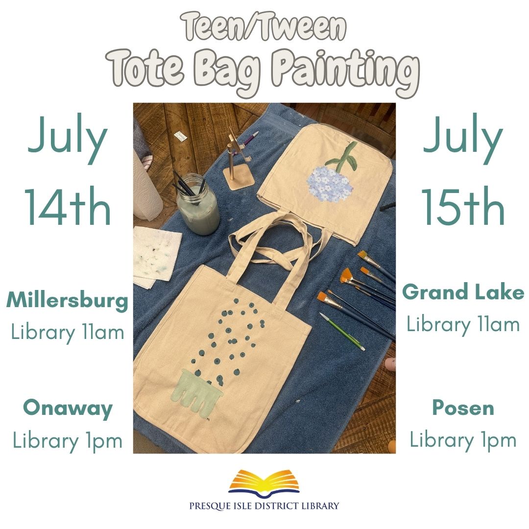 teen tote bag painting for the summer reading program at multiple branches/dates