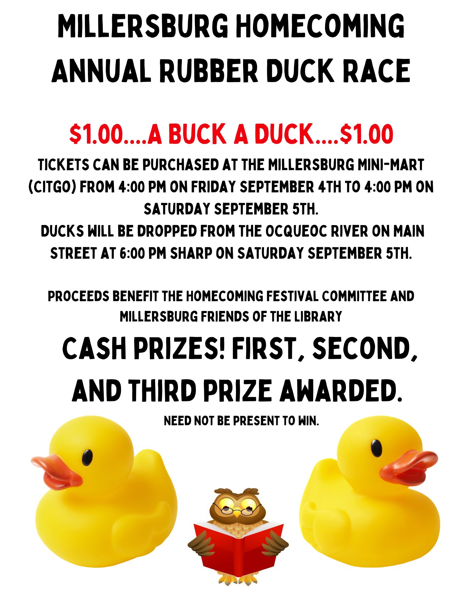 The Millersburg Homecoming and Rubber Duck Race are back on September 